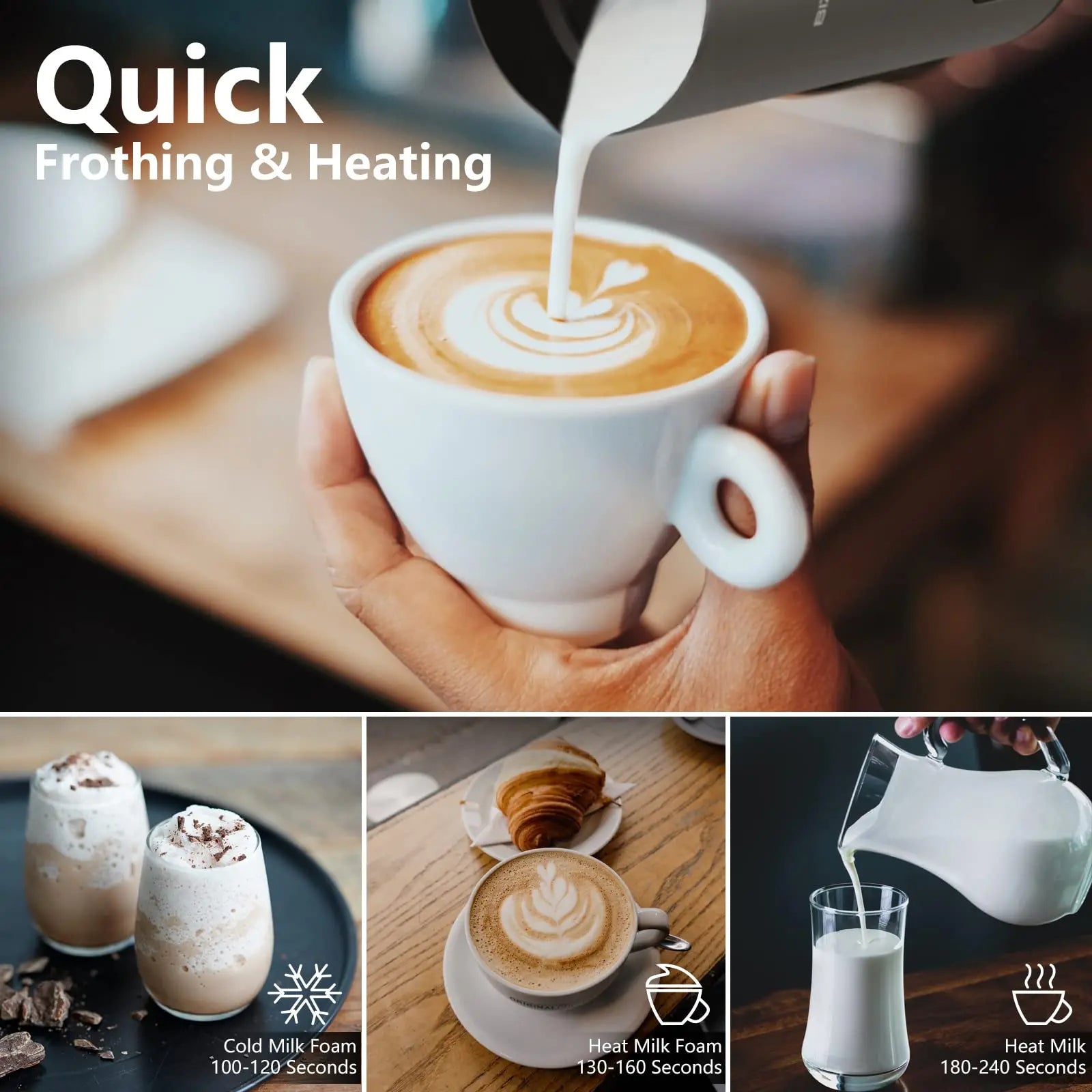 Frother for Coffee, Milk Frother, 4 IN 1 Automatic Warm and Cold Milk Foamer, BIZEWO Stainless Steel Milk Steamer for Latte, Cappuccinos, Macchiato, Hot Chocolate Milk with LED Touch Screen Panel BIZEWO