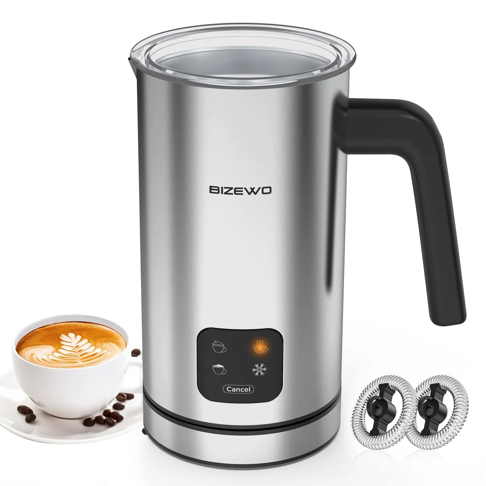 Milk Frother and Steamer, Electric Milk Warmer with Touch Screen, BIZEWO 4  IN 1 Automatic Stainless Steel Steamer for Coffee , Latte, Hot Chocolates