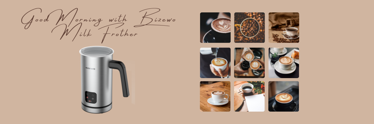 Milk Frother Electric, Coffee Frother, Warm and Cold Milk Foamer, BIZEWO 4  IN 1 Automatic Milk Warmer Stainless Steel with Touch Screen, for Coffee