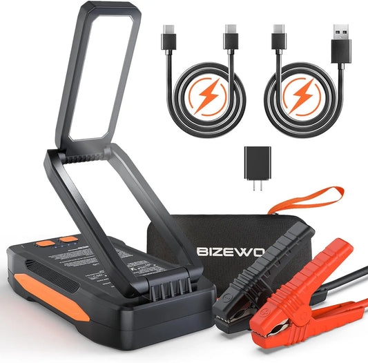 BIZEWO Jump Starter Battery Pack, 60W Quick Charge, 2000A Peak Car Battery Jump Starter Portable for Up to 8.0L Gas or 6.0L Diesel Engines, 12V Car Jump Starter Battery Booster with Foldable LED Light Bizewo
