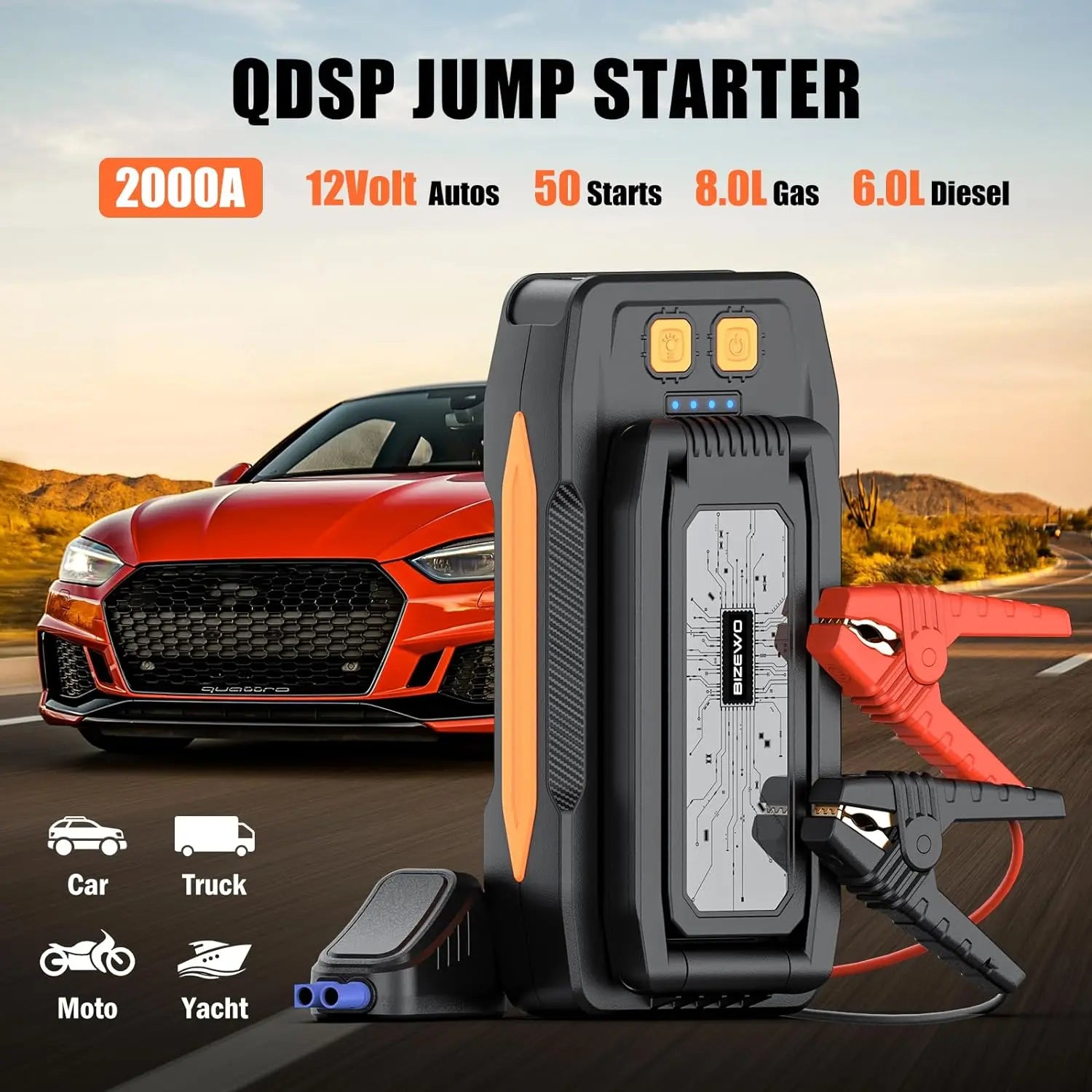 Jump Starter 2000A Peak 18000mAh Battery Jump Starter Quick Charger,Jump  Starter Battery Pack for Up to 8L Gas and 6L Diesel Engines,Car Battery