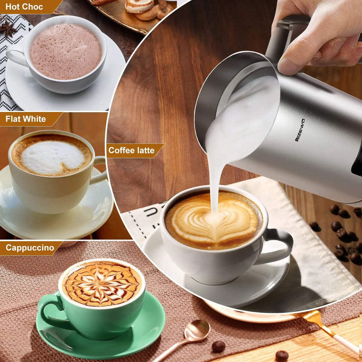 Milk Frother and Steamer, Electric Milk Warmer with Touch Screen, BIZE