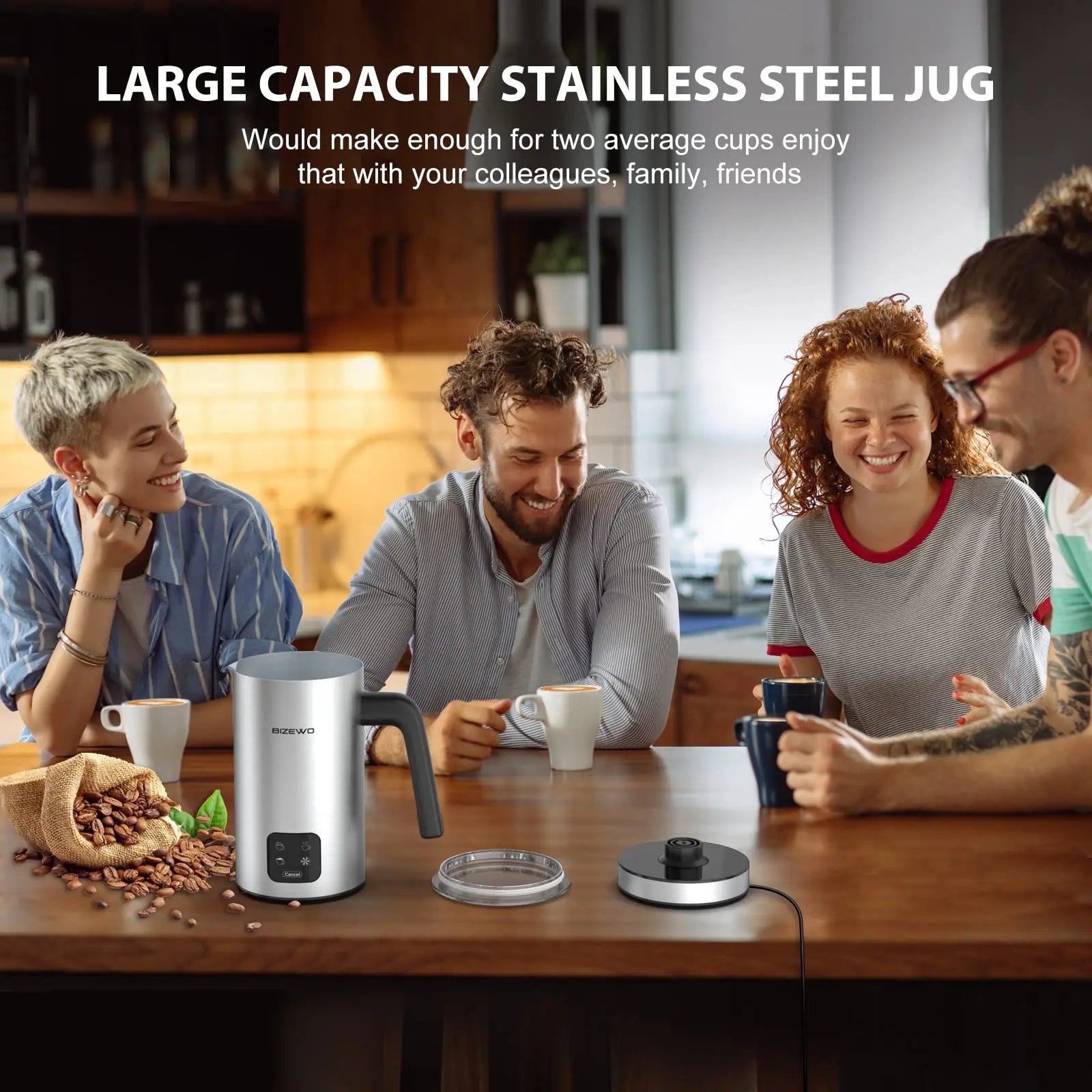 Milk Frother and Steamer, Electric Milk Warmer with Touch Screen, BIZE